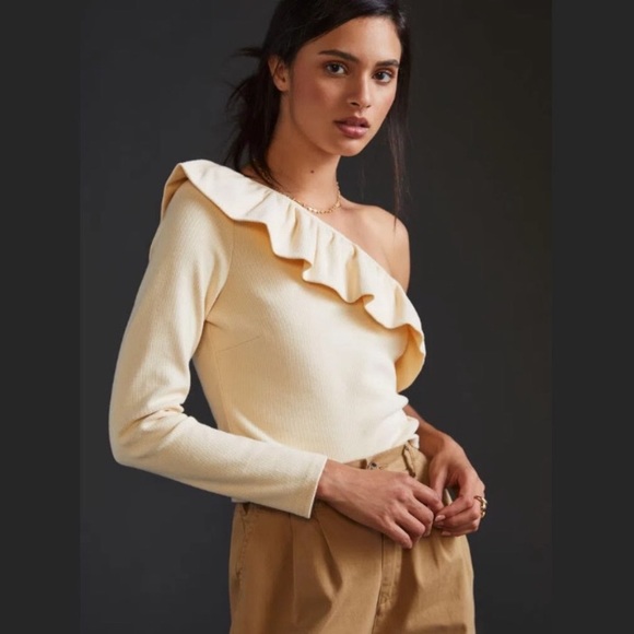 Anthropologie Ruffled One-Shoulder Top in Ivory. Size Small. NWOT - Picture 2 of 5
